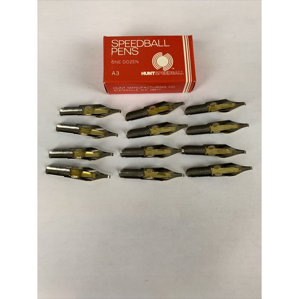 Vintage HUNT SPEEDBALL PENS A-3 Multi-Purpose Calligraphy Pen Ink Nibs Box of 12